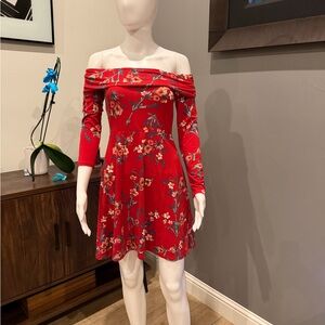 Colette Red Off Shoulder Floral Dress - XS